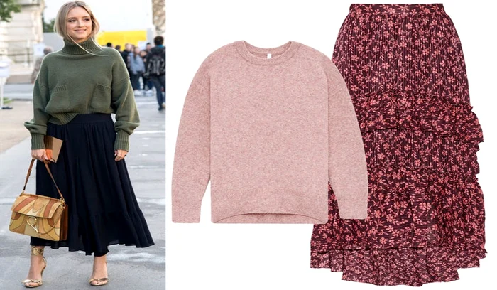 Un maglione oversize e una gonna fluida per un outfit jpeg chic