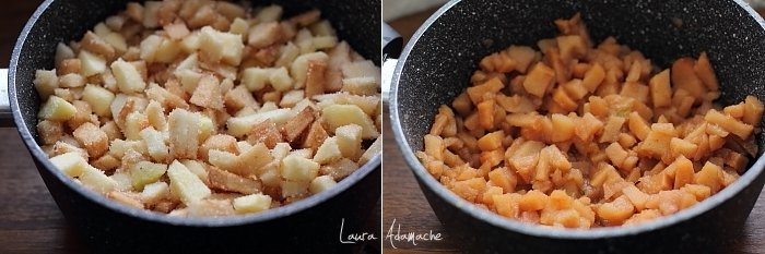 Torta quaresimale con preparazione di mele cotogne