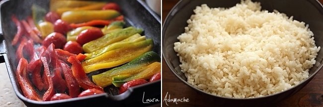 Preparazione insalata di riso e verdure