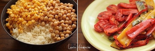 Preparazione insalata di riso e verdure