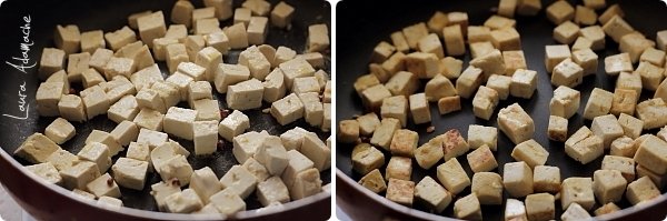 Insalata tiepida con tofu e tofu temperato ai funghi